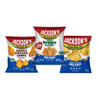 Jackson's Sea Salt Variety Pack Snacks, snack size bags, sweet potato chips, kettle chips and super veggie straws. All cooked in avocado oil. Glute free, dairy free, vegan, free of top 9 allergens. All Sea Salt flavors.