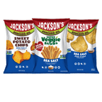 Jackson's Sea Salt Variety Pack Snacks 5oz bags, all cooked in avocado oil. Sweet Potato Chips, Kettle Chips, and Super Veggie Straws.