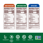 Jackson's Sea Salt Variety Pack Snacks 5oz bags, all cooked in avocado oil. Sweet Potato Chips, Kettle Chips, and Super Veggie Straws. Nutrition Label. Glute Free, Vegan