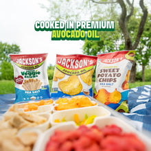 Load image into Gallery viewer, Jackson's Sea Salt Variety Pack Snacks 5oz bags, all cooked in avocado oil. Sweet Potato Chips, Kettle Chips, and Super Veggie Straws.
