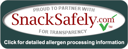 SnackSafely.com allergen transparency badge.