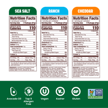 Load image into Gallery viewer, Jacksons Variety Pack Super Veggie Straws Nutrition Label for 0.75oz Snack Size Bags. Gluten-free, vegan, cooked in avocado oil, non-gmo, free of the top 9 allergens.
