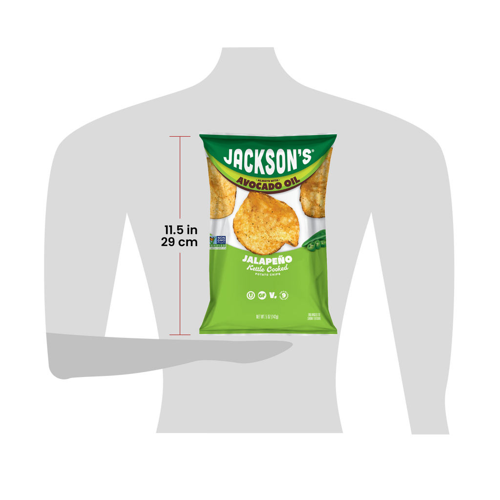 Size for scale of a 5oz bag of Jackson's 11.5in tall