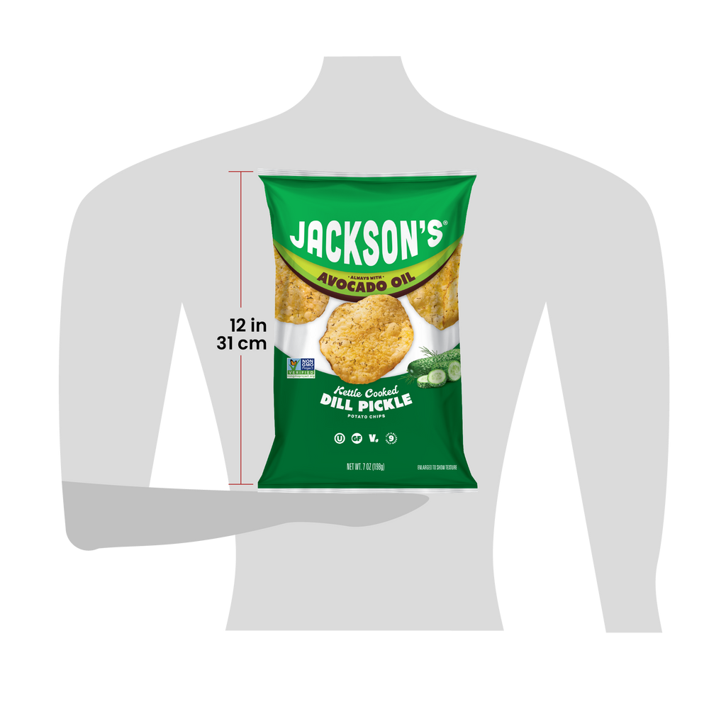 Size for scale of a 7oz bag of Jackson's 12in tall