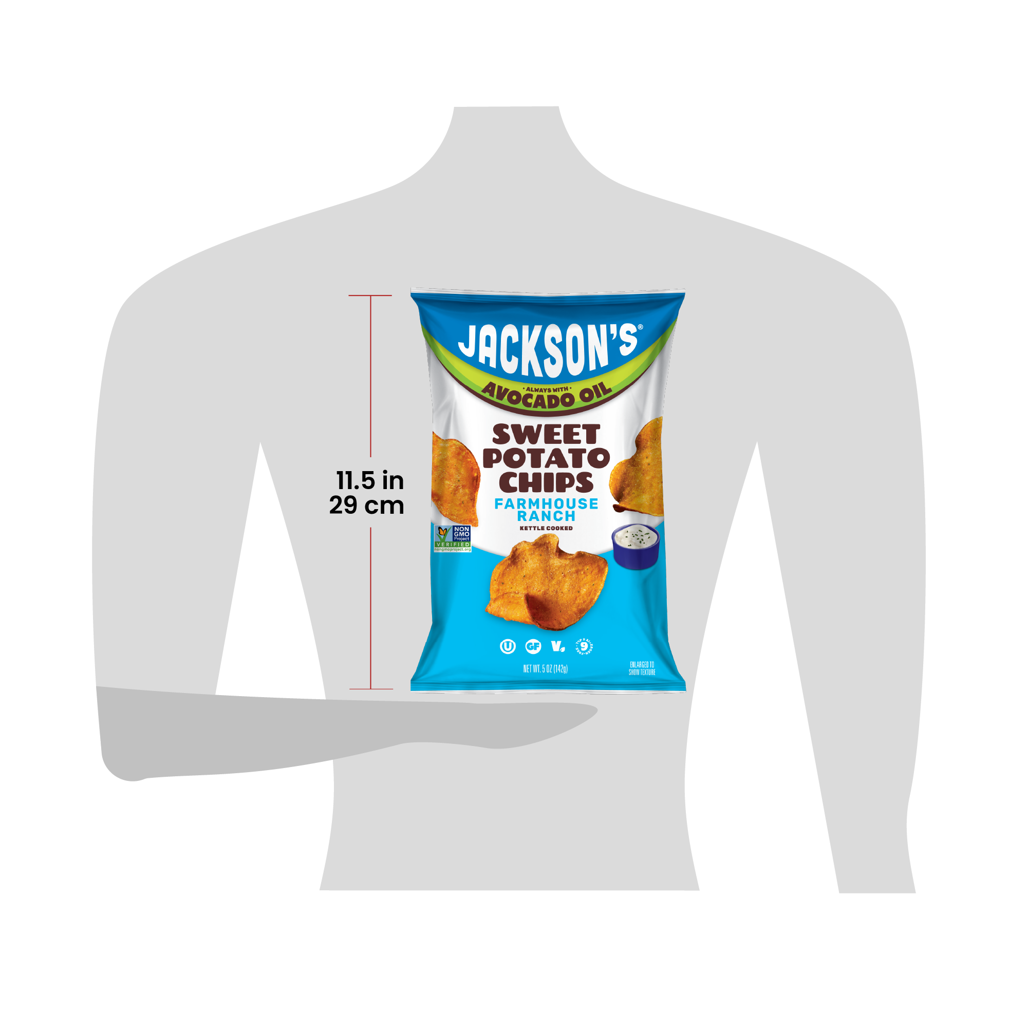 Jackson's 5oz bag for scale that is 11.5in tall.