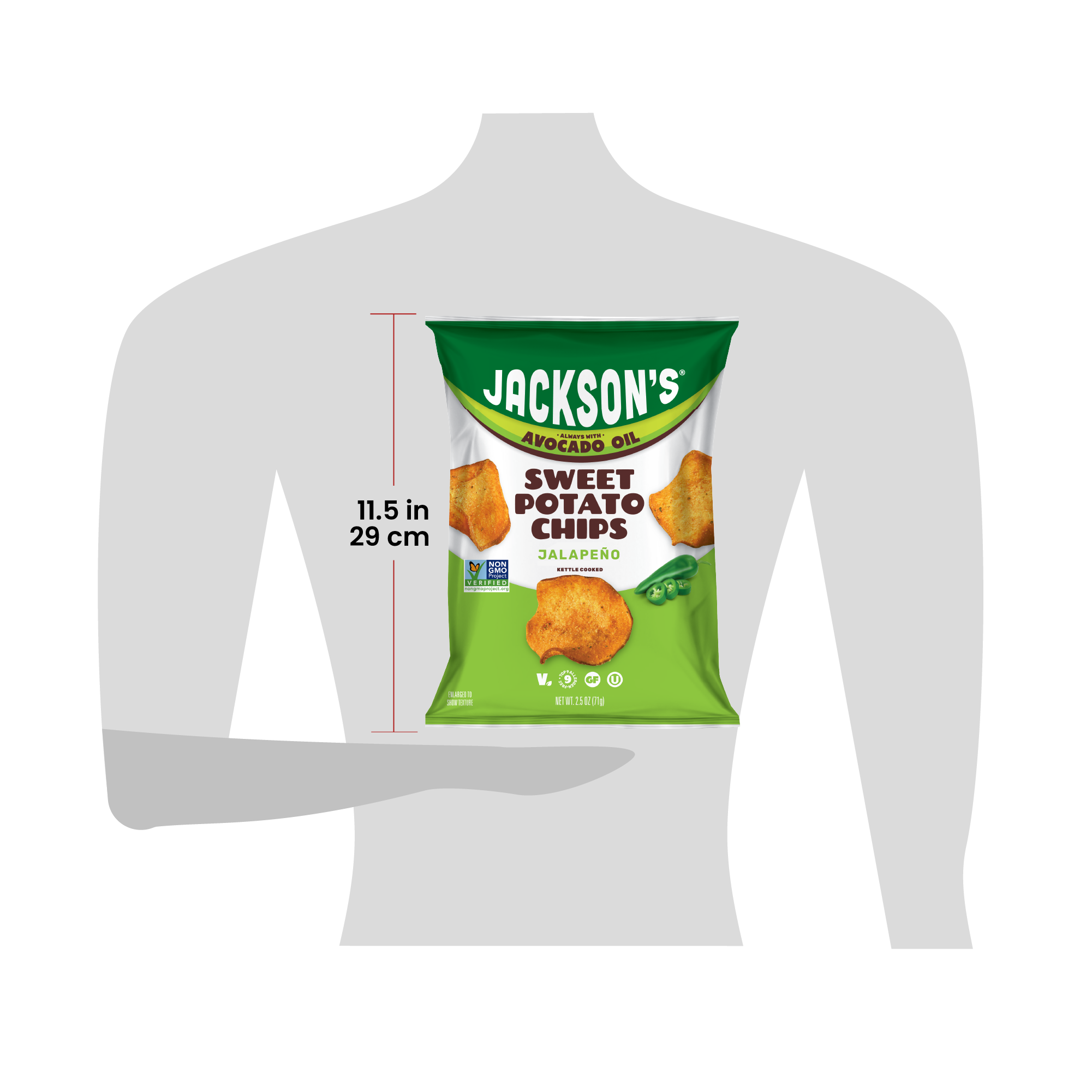 Jackson's 5oz bag for scale that is 11.5in tall.