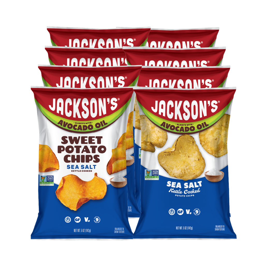 Jackson's Sea Salt Sweet Potato Chips and Sea Salt Kettle Chips Variety Pack, 5oz bags