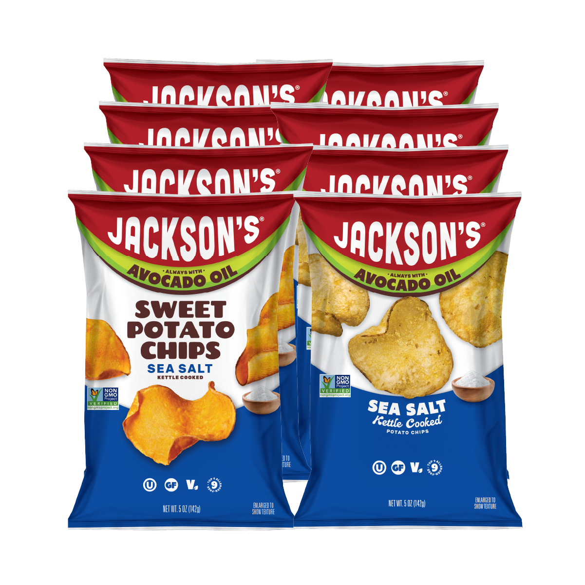 Jackson's Sea Salt Sweet Potato Chips and Sea Salt Kettle Chips Variety Pack, 5oz bags
