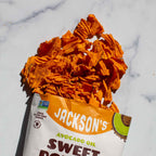 Jackson's Wavy Cut Cheddar & Sour Cream flavored sweet potato chips kettle cooked in avocado oil, dairy-free, vegan, cheddar flavored