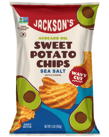 Wavy Sea Salt Sweet Potato Chips kettle cooked chips cooked in avocado oil potato chips